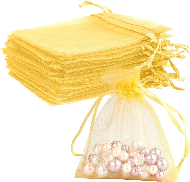 BOEIAC Gold Organza Bags - 50Pcs, Sheer 3 x 4 inch Jewelry & Party Favor Bags with Drawstring, Mini Mesh Gift Pouches for Wedding & Christmas - Image 1